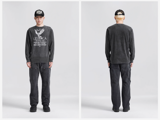 NOVACAM Angel Print Vintage Washed Backstitch Long Sleeve Tee | Face 3 Face