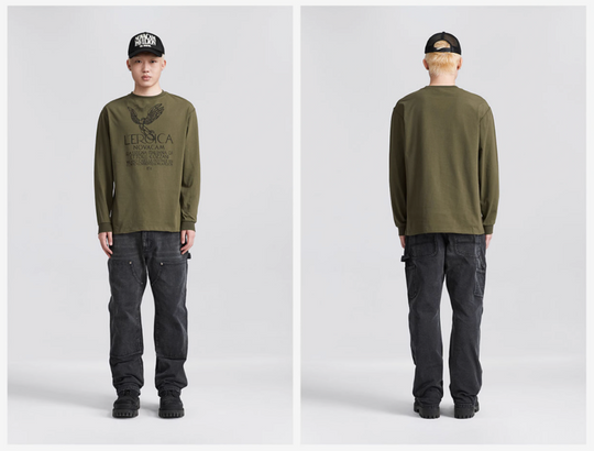 NOVACAM Angel Print Vintage Washed Backstitch Long Sleeve Tee | Face 3 Face