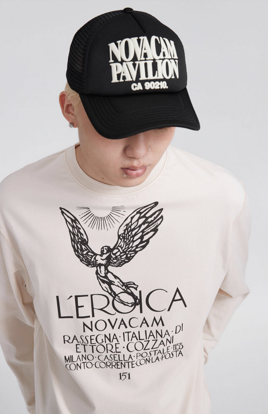 NOVACAM Angel Print Vintage Washed Backstitch Long Sleeve Tee | Face 3 Face