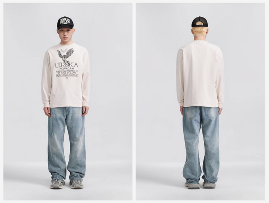 NOVACAM Angel Print Vintage Washed Backstitch Long Sleeve Tee | Face 3 Face