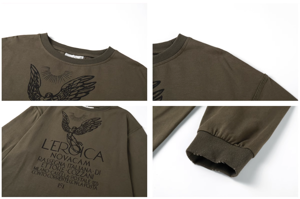 NOVACAM Angel Print Vintage Washed Backstitch Long Sleeve Tee | Face 3 Face