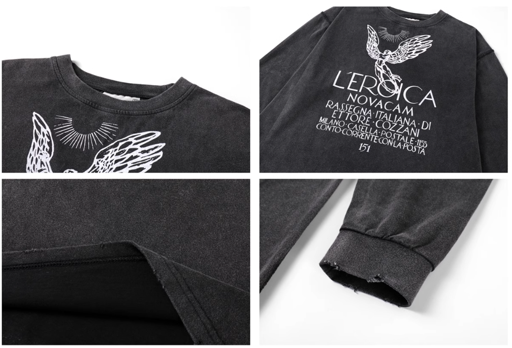 NOVACAM Angel Print Vintage Washed Backstitch Long Sleeve Tee | Face 3 Face