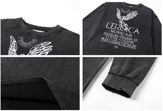 NOVACAM Angel Print Vintage Washed Backstitch Long Sleeve Tee | Face 3 Face