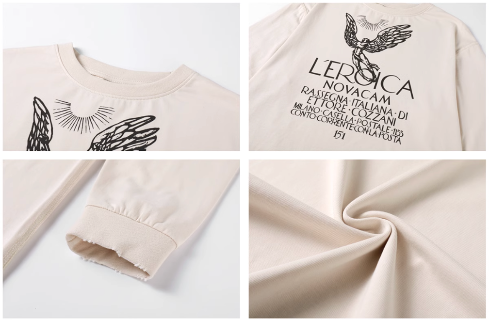 NOVACAM Angel Print Vintage Washed Backstitch Long Sleeve Tee | Face 3 Face