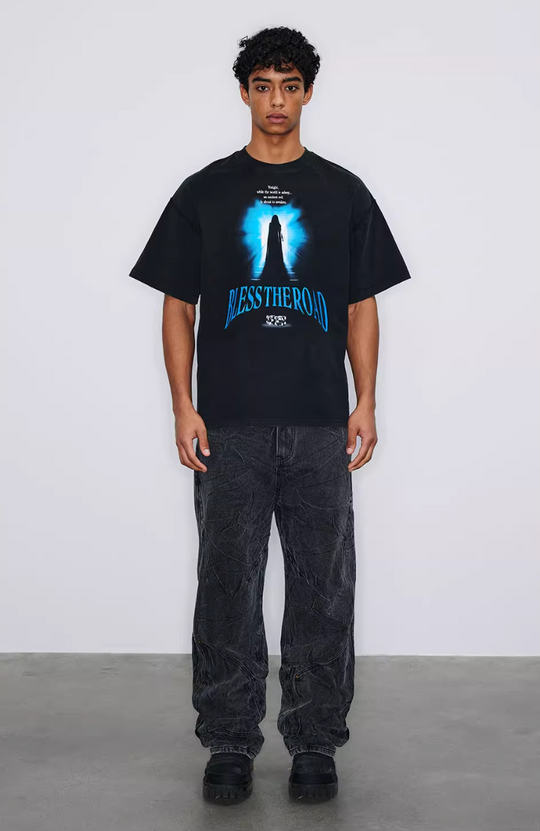 NOVACAM BLESS THE ROAD Vintage Print Reverse Stitching Tee | Face 3 Face