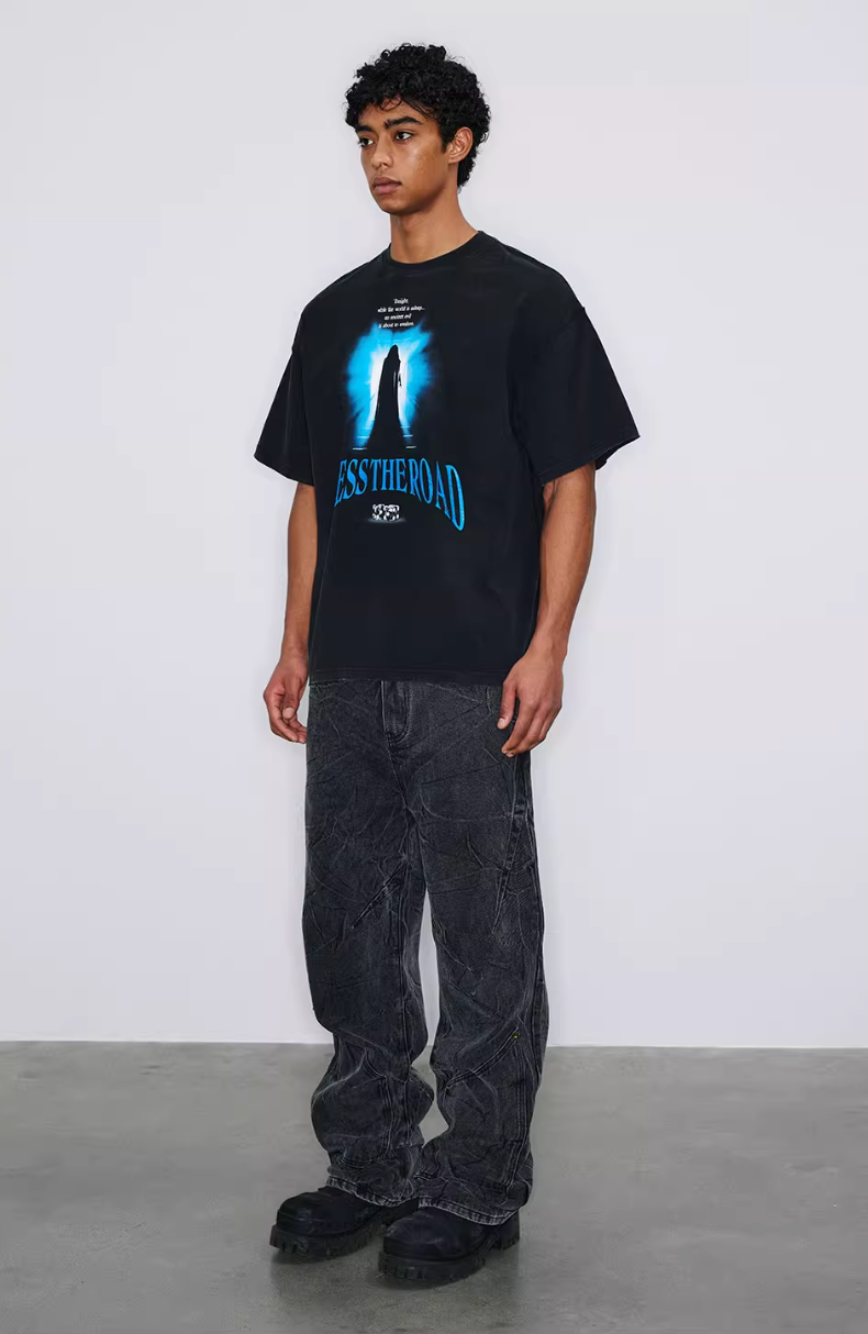 NOVACAM BLESS THE ROAD Vintage Print Reverse Stitching Tee | Face 3 Face