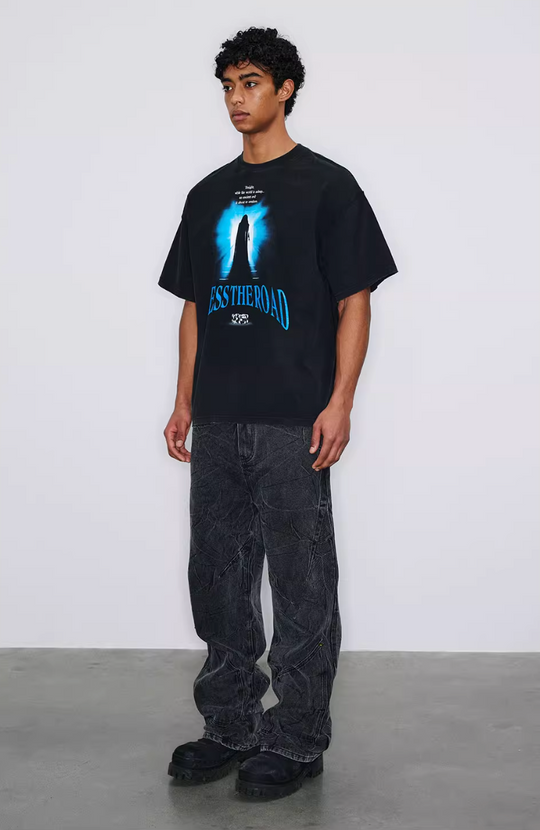 NOVACAM BLESS THE ROAD Vintage Print Reverse Stitching Tee | Face 3 Face