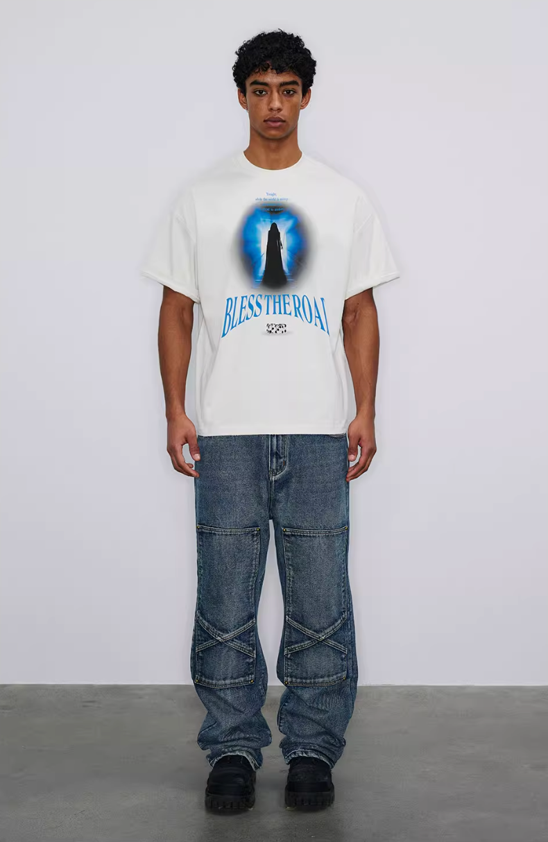 NOVACAM BLESS THE ROAD Vintage Print Reverse Stitching Tee | Face 3 Face