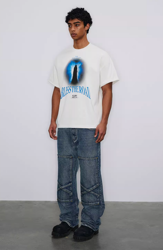 NOVACAM BLESS THE ROAD Vintage Print Reverse Stitching Tee | Face 3 Face