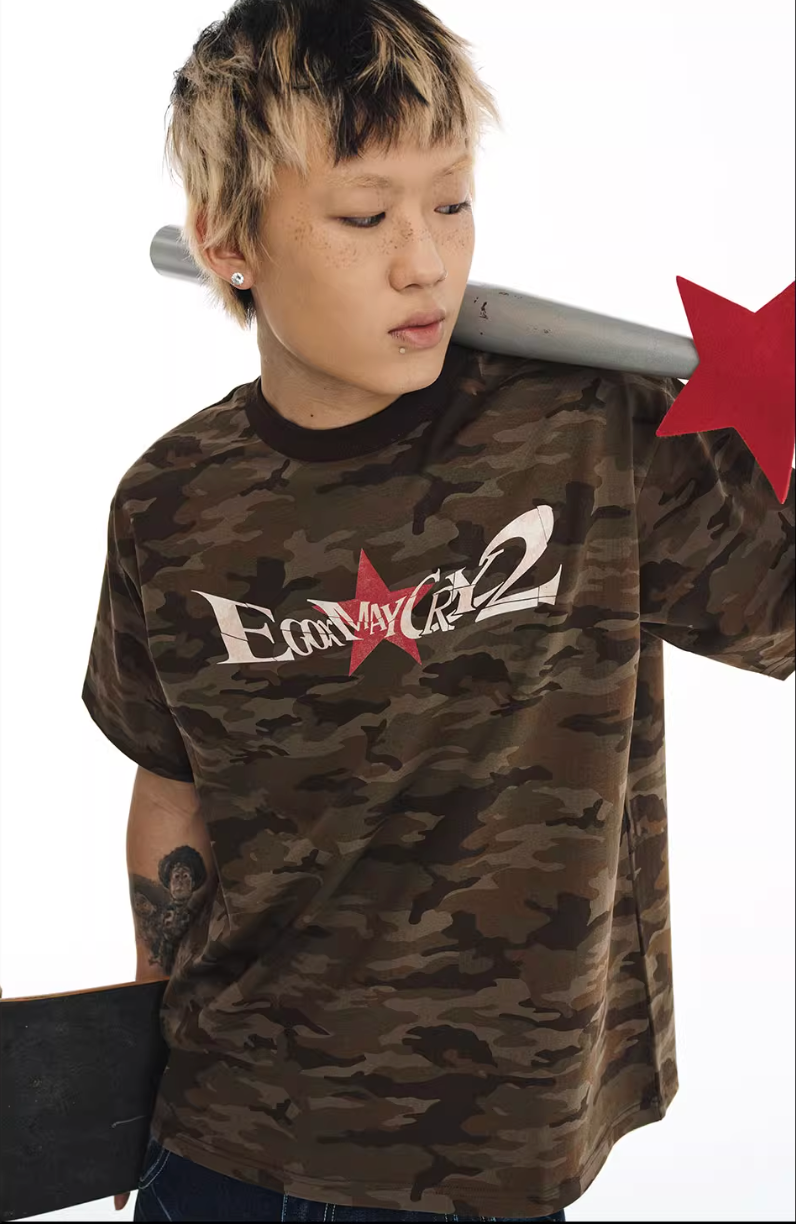 NOVACAM Vintage Letters Star Camouflage Tee | Face 3 Face