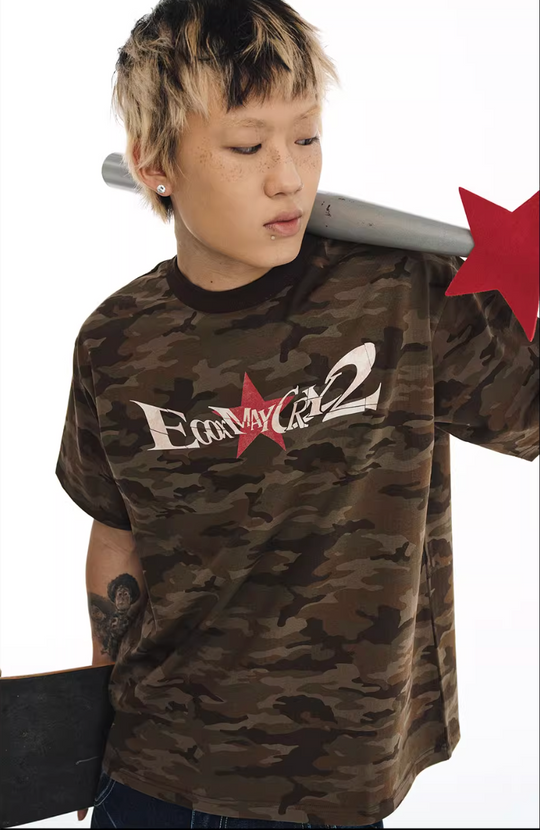 NOVACAM Vintage Letters Star Camouflage Tee | Face 3 Face