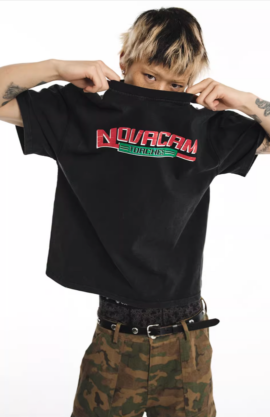 NOVACAM Logo Torches Vintage Print Backstitch Washed Tee | Face 3 Face