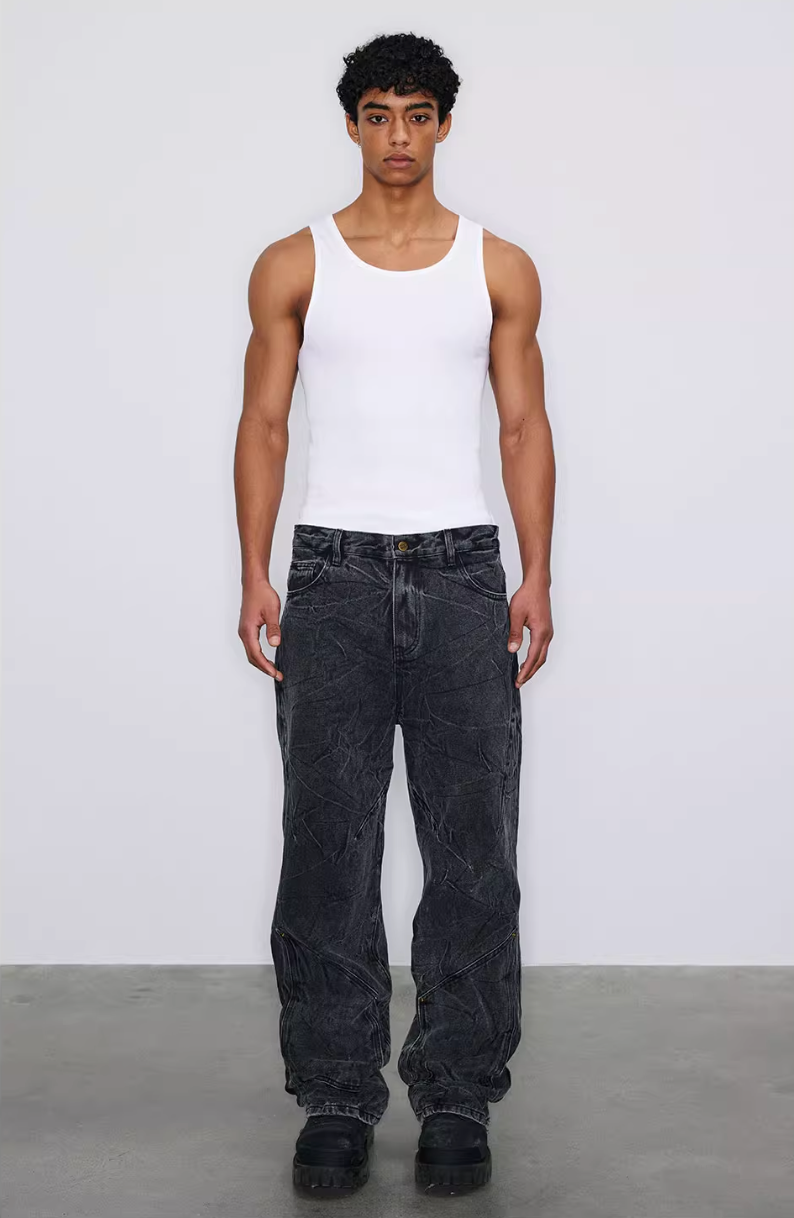 NOVACAM Water Ripple Washed Heavy Distressed Jeans | Face 3 Face