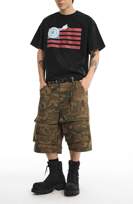 NOVACAM Camouflage & Black Baggy Work Cargo Shorts | Face 3 Face