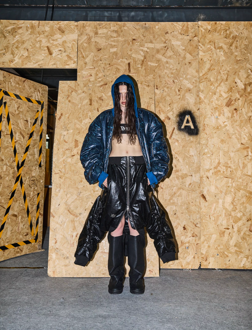 BLIND NO PLAN Crackle-Textured Hooded Bomber Jacket | Face 3 Face