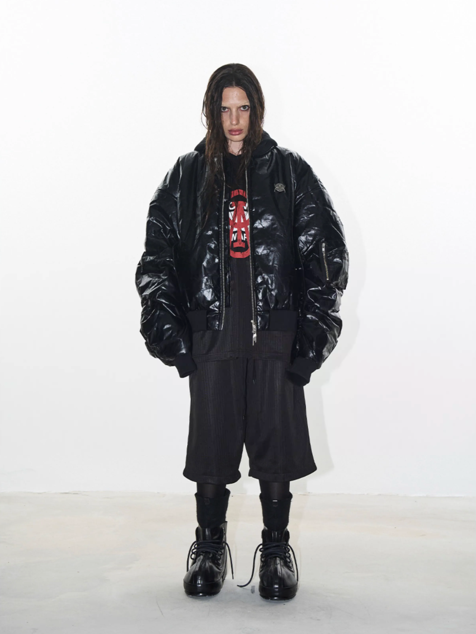 BLIND NO PLAN Crackle-Textured Hooded Bomber Jacket | Face 3 Face