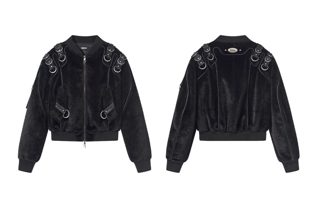BLIND NO PLAN Metal-Embellished Fur Bomber Jacket | Face 3 Face