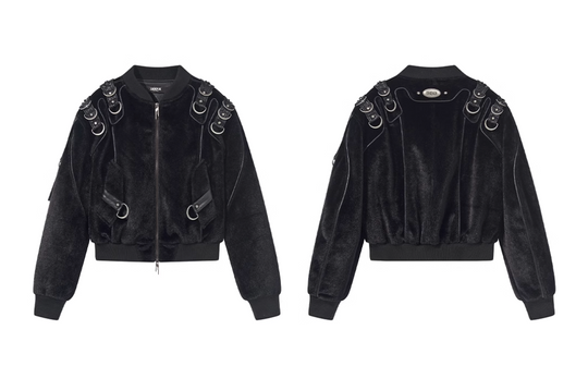 BLIND NO PLAN Metal-Embellished Fur Bomber Jacket | Face 3 Face