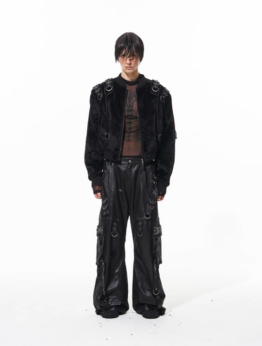 BLIND NO PLAN Metal-Embellished Fur Bomber Jacket | Face 3 Face