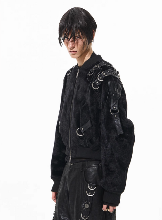 BLIND NO PLAN Metal-Embellished Fur Bomber Jacket | Face 3 Face