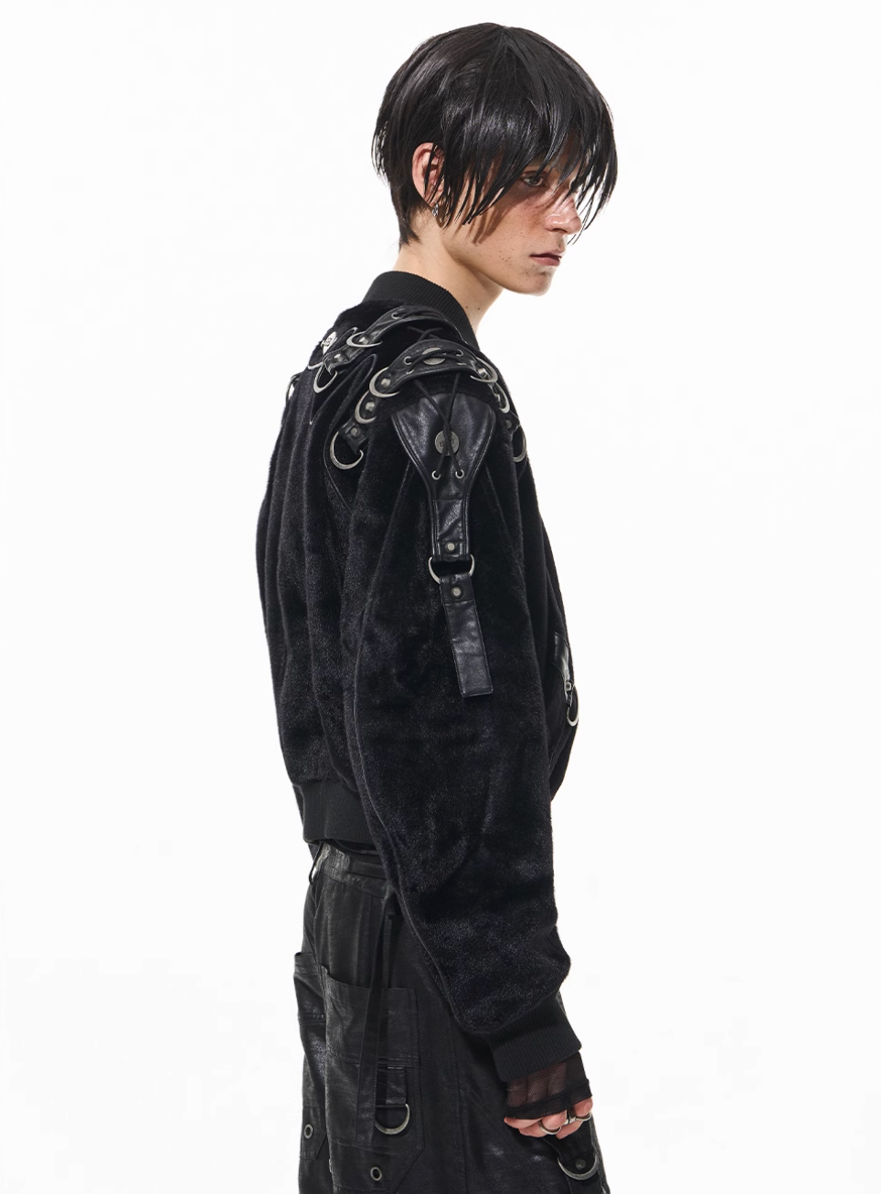 BLIND NO PLAN Metal-Embellished Fur Bomber Jacket | Face 3 Face