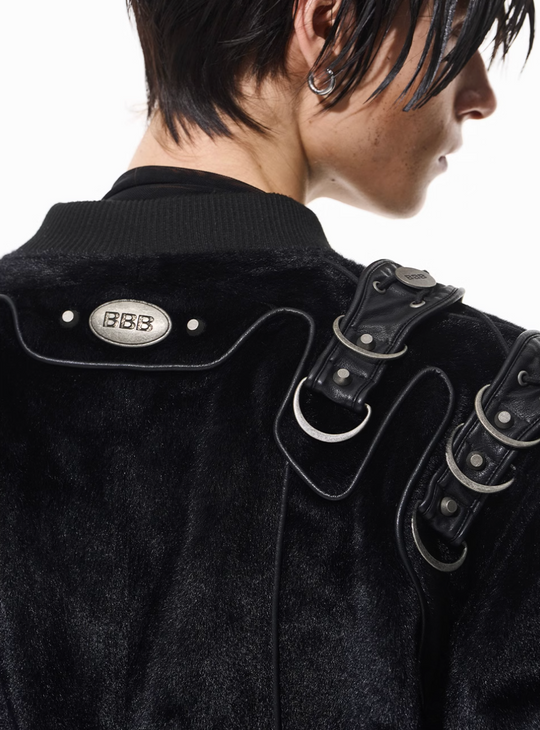 BLIND NO PLAN Metal-Embellished Fur Bomber Jacket | Face 3 Face