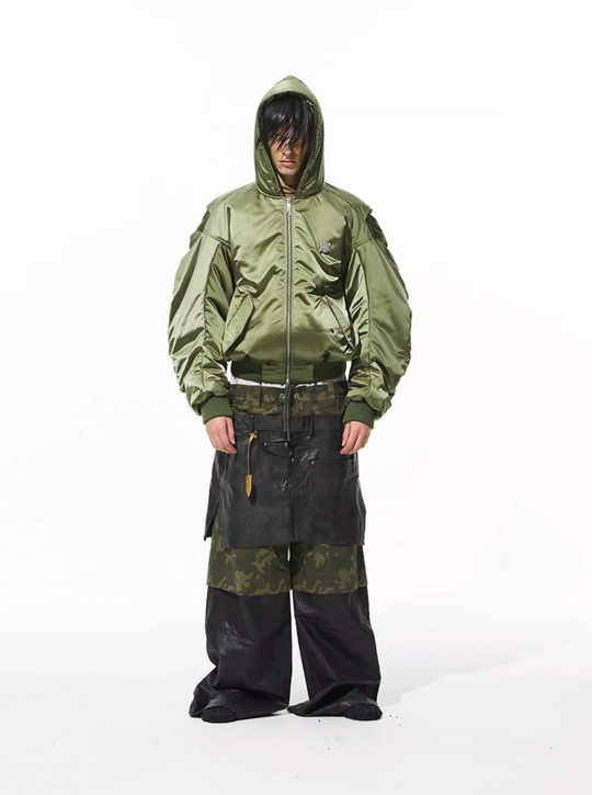 BLIND NO PLAN Military Nylon Hooded Bomber Jacket | Face 3 Face