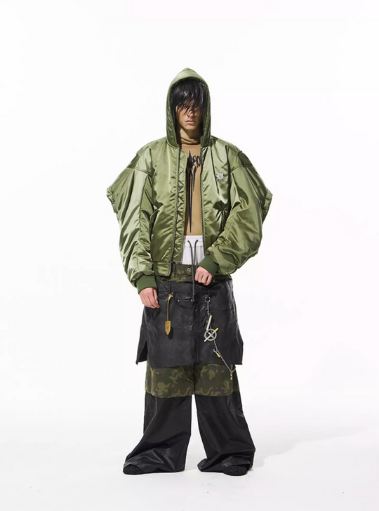 BLIND NO PLAN Military Nylon Hooded Bomber Jacket | Face 3 Face