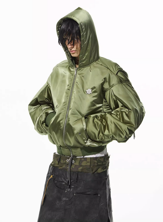 BLIND NO PLAN Military Nylon Hooded Bomber Jacket | Face 3 Face