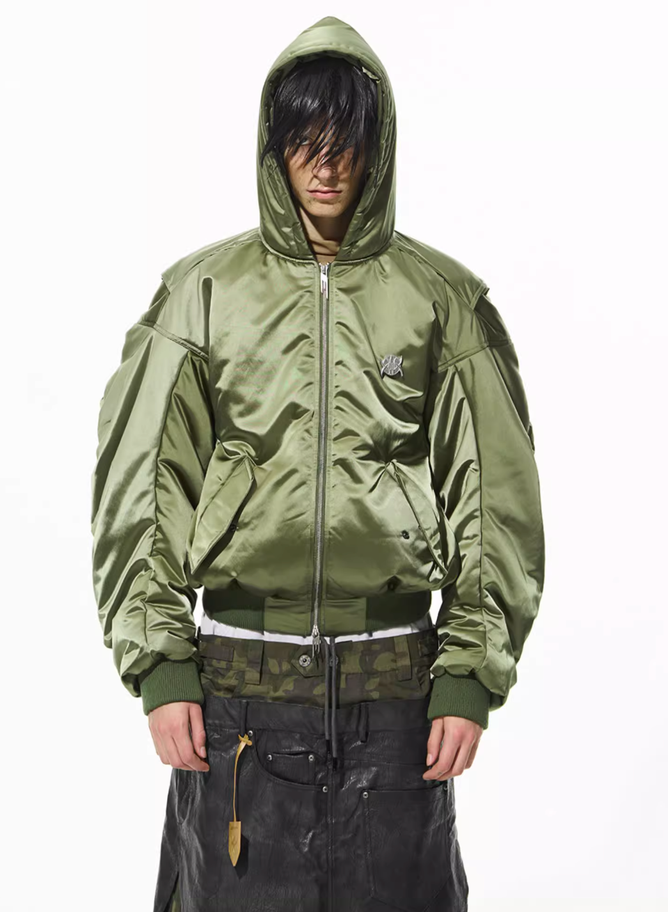 BLIND NO PLAN Military Nylon Hooded Bomber Jacket | Face 3 Face