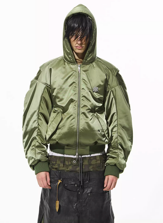 BLIND NO PLAN Military Nylon Hooded Bomber Jacket | Face 3 Face