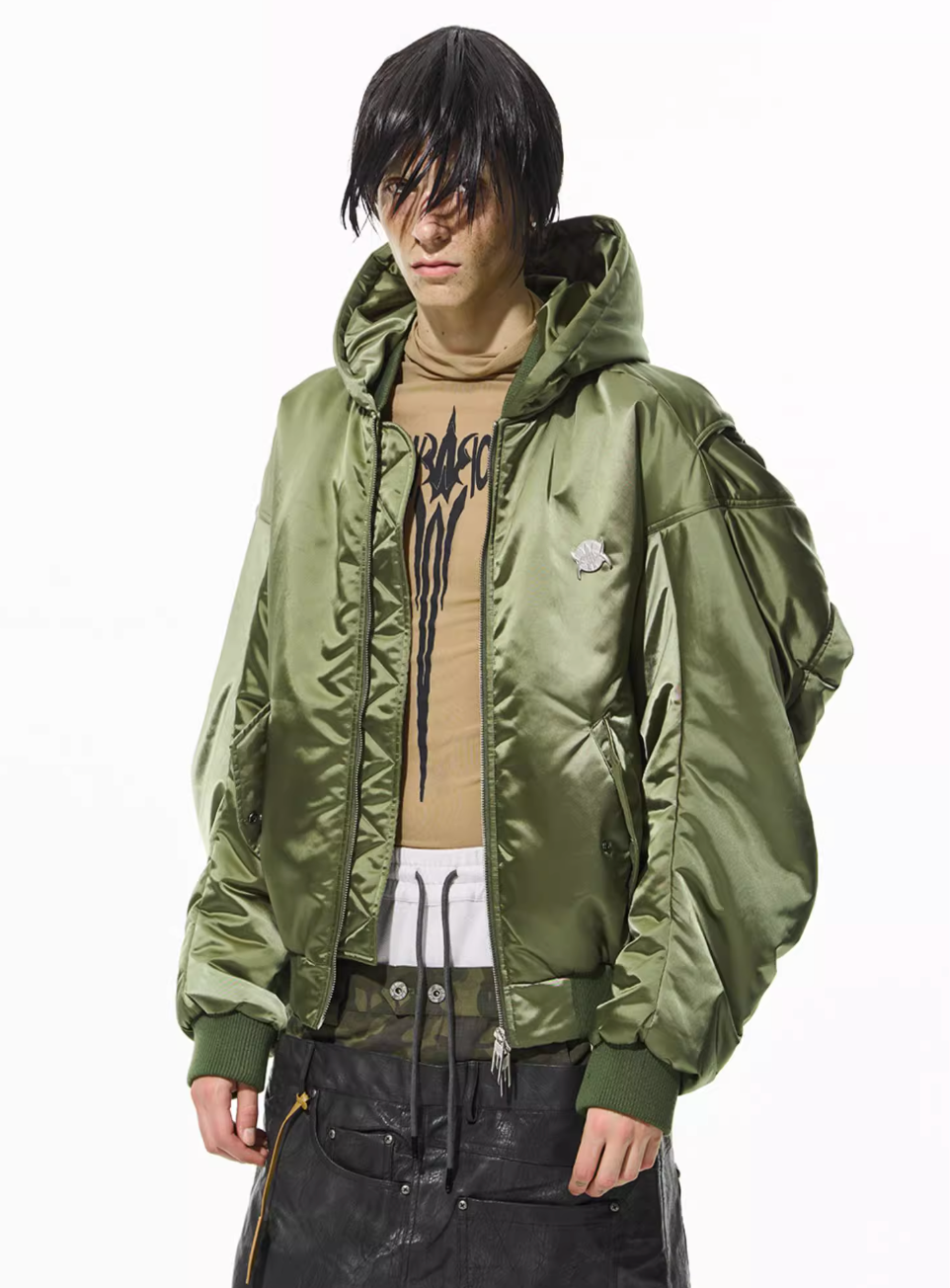 BLIND NO PLAN Military Nylon Hooded Bomber Jacket | Face 3 Face