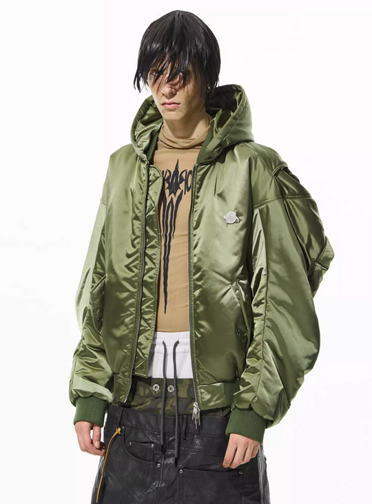 BLIND NO PLAN Military Nylon Hooded Bomber Jacket | Face 3 Face