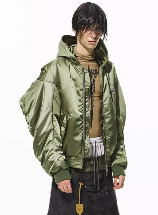 BLIND NO PLAN Military Nylon Hooded Bomber Jacket | Face 3 Face