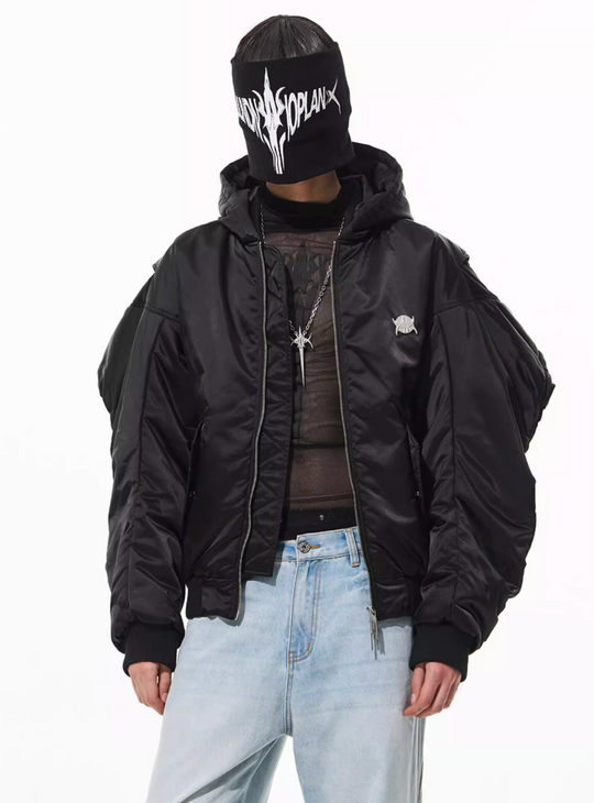 BLIND NO PLAN Military Nylon Hooded Bomber Jacket | Face 3 Face