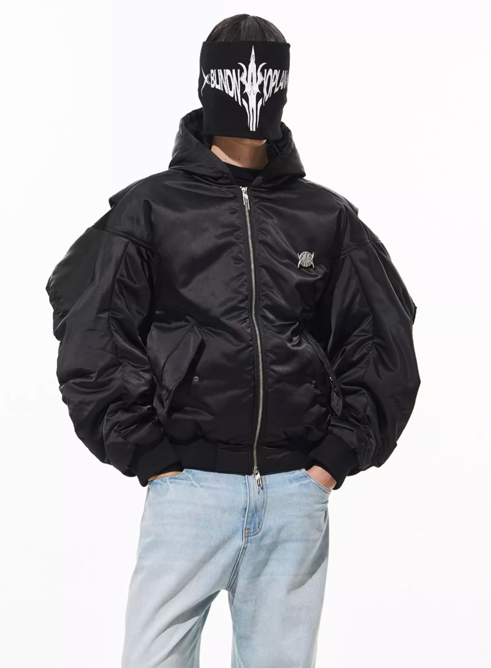 BLIND NO PLAN Military Nylon Hooded Bomber Jacket | Face 3 Face