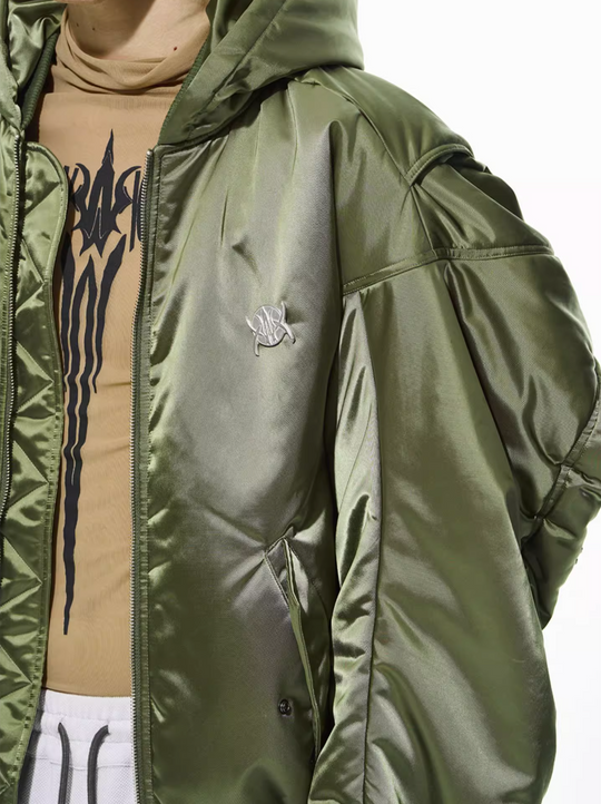 BLIND NO PLAN Military Nylon Hooded Bomber Jacket | Face 3 Face