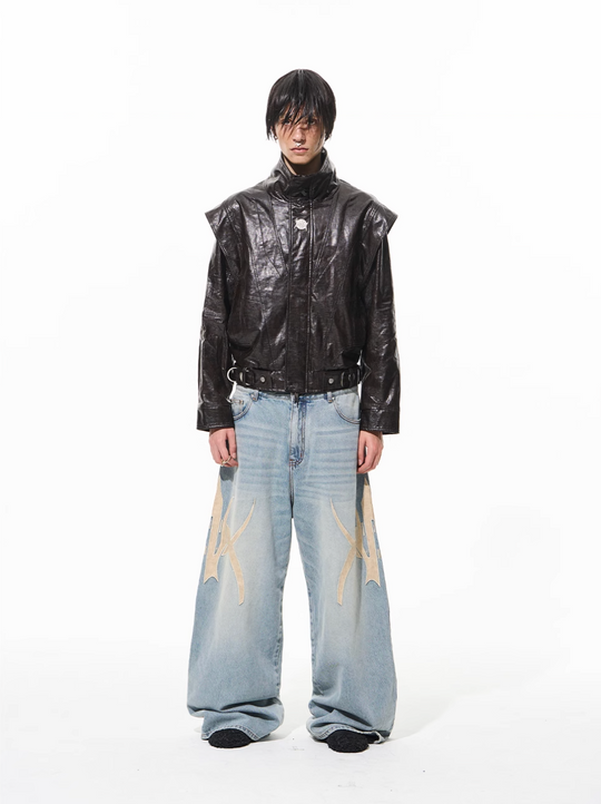 BLIND NO PLAN Crocodile Pattern Metal Belt Faux Leather Jacket | Face 3 Face