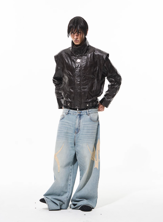 BLIND NO PLAN Crocodile Pattern Metal Belt Faux Leather Jacket | Face 3 Face