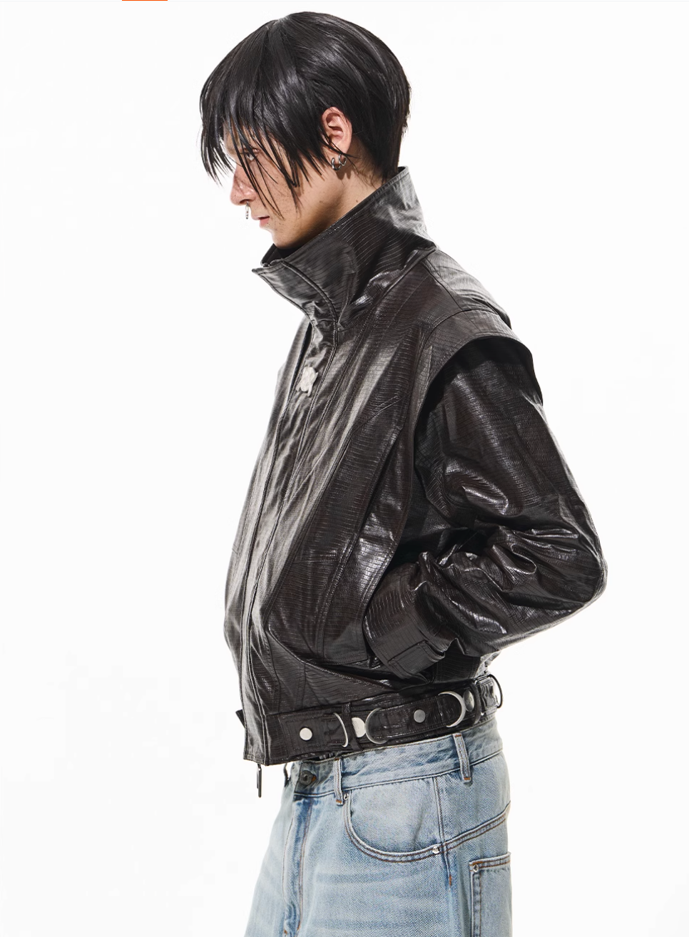 BLIND NO PLAN Crocodile Pattern Metal Belt Faux Leather Jacket | Face 3 Face