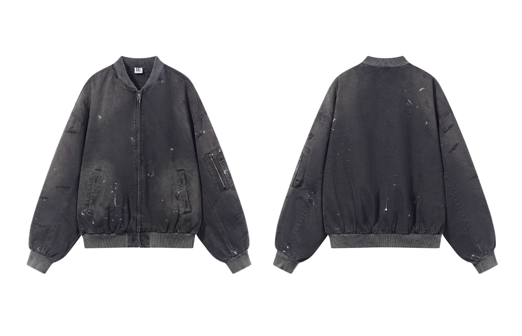 BLIND NO PLAN Washed and Distressed Ink Splattered MA-1 Bomber Jacket | Face 3 Face