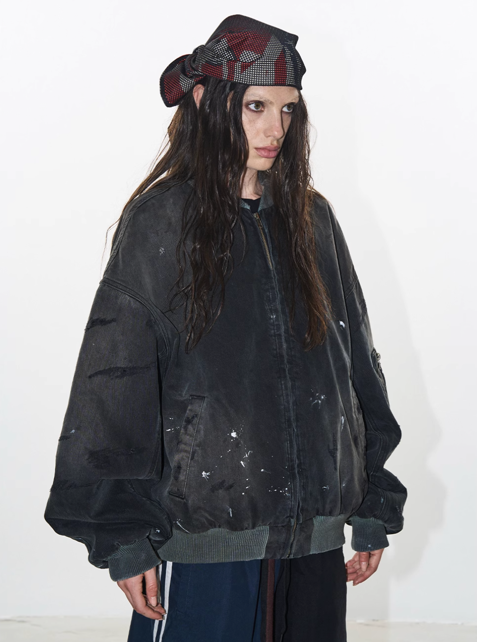 BLIND NO PLAN Washed and Distressed Ink Splattered MA-1 Bomber Jacket | Face 3 Face