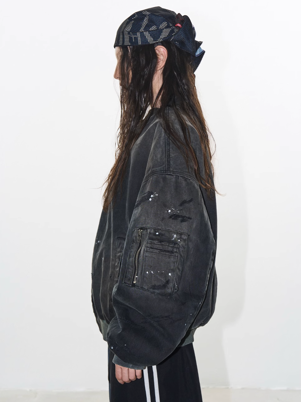 BLIND NO PLAN Washed and Distressed Ink Splattered MA-1 Bomber Jacket | Face 3 Face