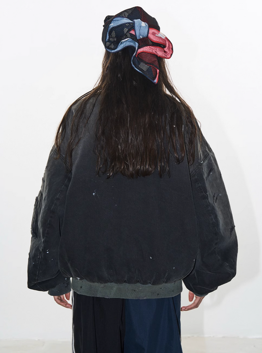 BLIND NO PLAN Washed and Distressed Ink Splattered MA-1 Bomber Jacket | Face 3 Face