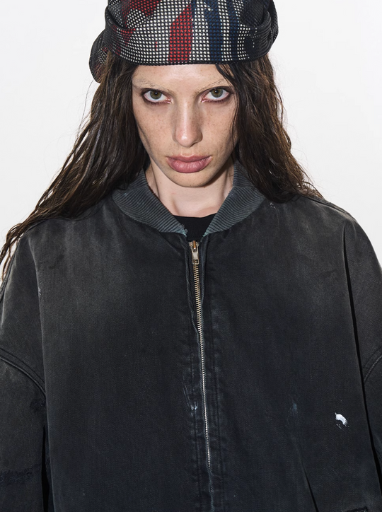 BLIND NO PLAN Washed and Distressed Ink Splattered MA-1 Bomber Jacket | Face 3 Face