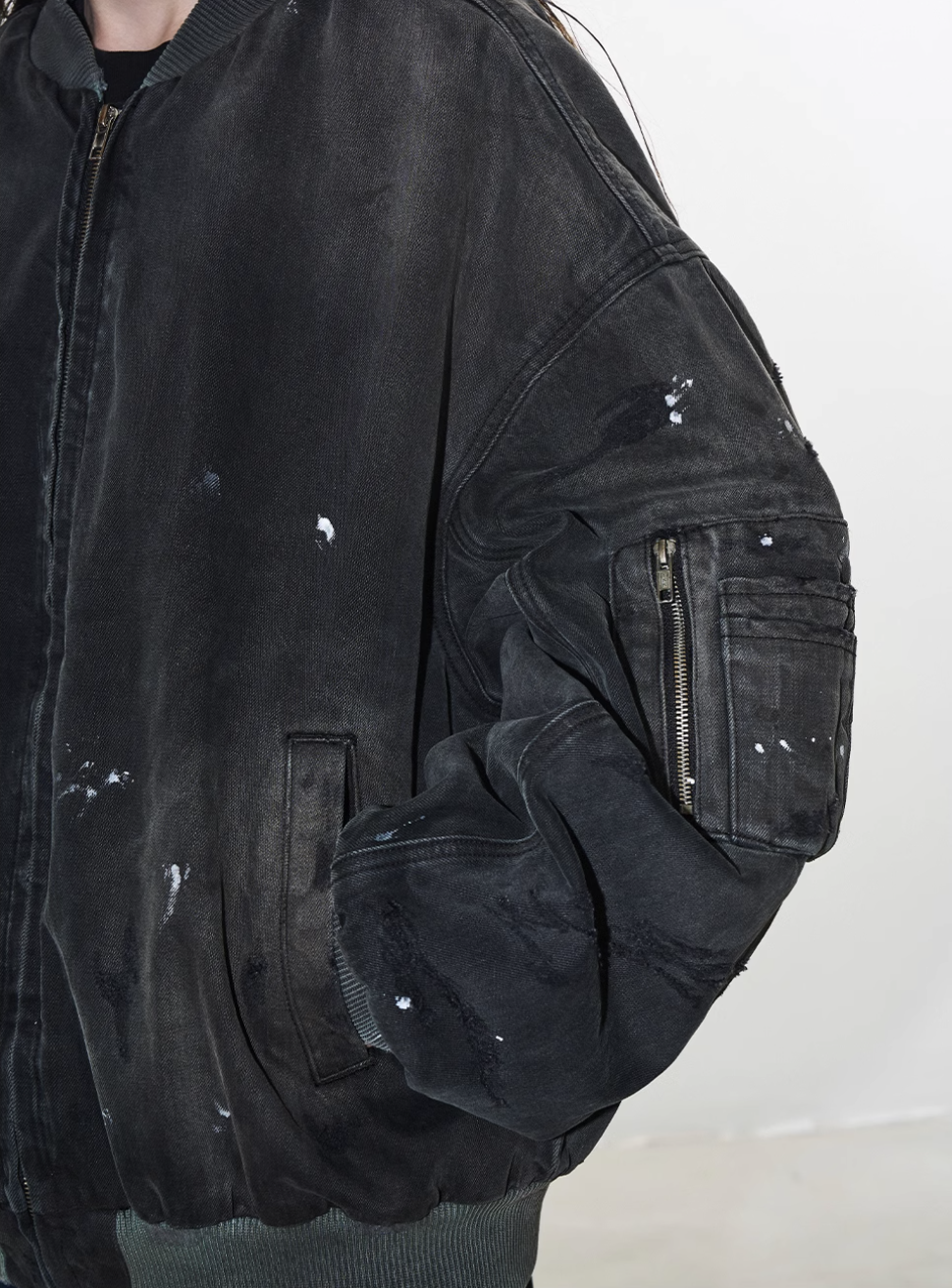 BLIND NO PLAN Washed and Distressed Ink Splattered MA-1 Bomber Jacket | Face 3 Face