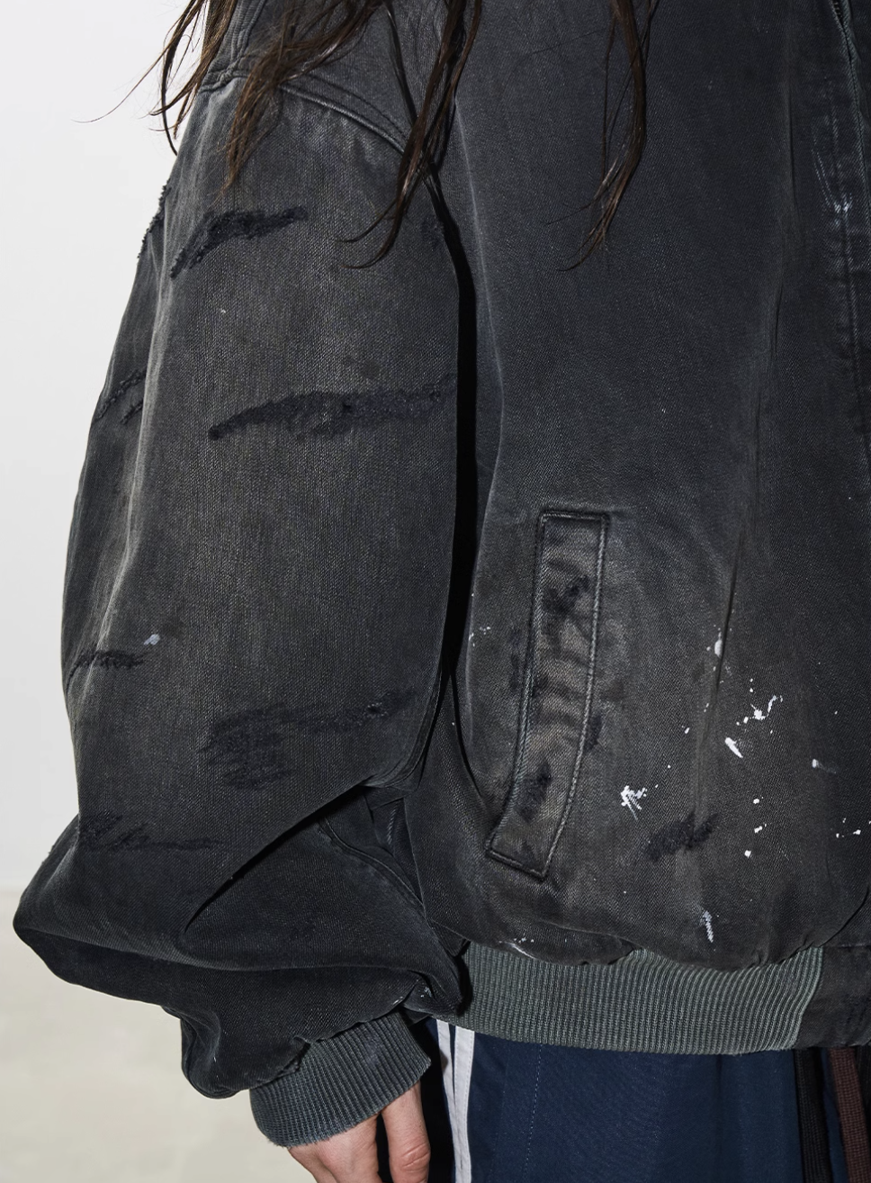 BLIND NO PLAN Washed and Distressed Ink Splattered MA-1 Bomber Jacket | Face 3 Face
