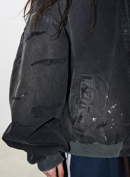 BLIND NO PLAN Washed and Distressed Ink Splattered MA-1 Bomber Jacket | Face 3 Face