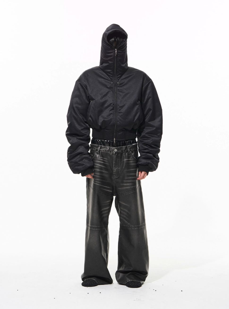 BLIND NO PLAN Leather Patch Studded Hooded Short Bomber Jacket | Face 3 Face