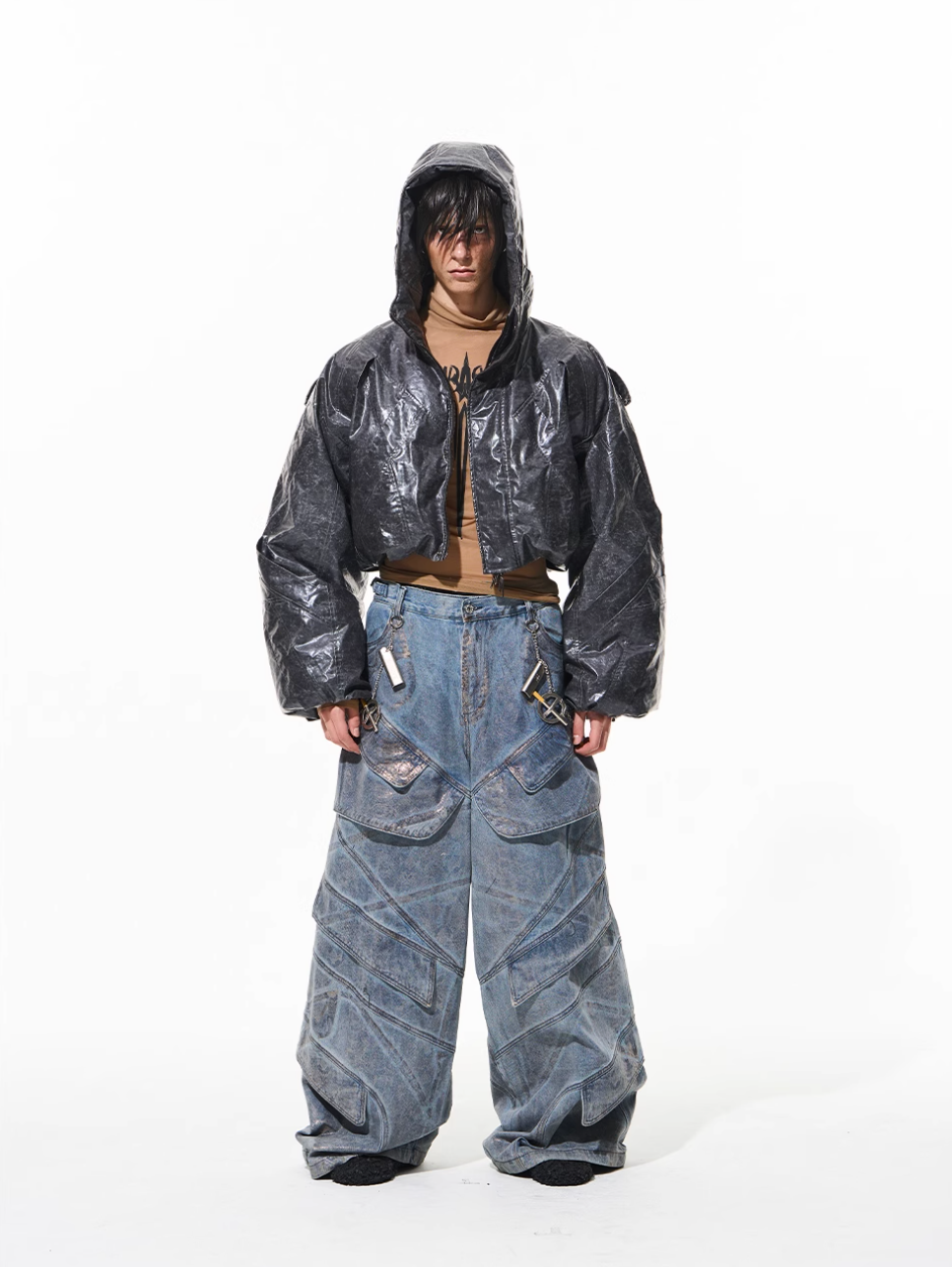 BLIND NO PLAN Wrinkled Hooded Short Bomber Jacket | Face 3 Face